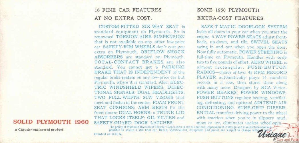 1960 Plymouth Brochure Page 7